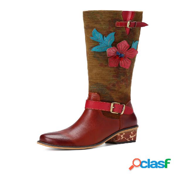 Socofy Pelle Retro Etnico Decorazione Floreale Con Cerniera