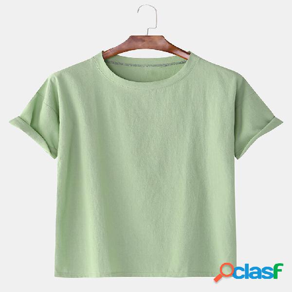 T-shirt casual a maniche corte traspirante in cotone tinta