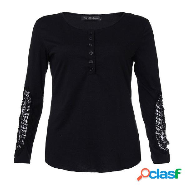 T-shirt ricamate con bottoni a maniche lunghe alluncinetto