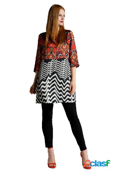 Tunica con design in stile patchwork, scollo a girocollo,
