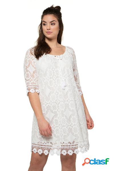 Tunica lunga, pizzo velato, fodera coprente, Donna, Bianco,