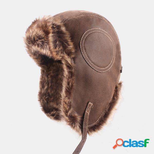 Uomini PU addensare fodera in peluche Trapper Hat Outdoor