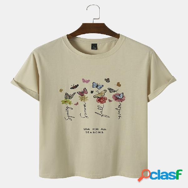 Uomo Butterfly & Sketches Letter Print Tempo libero T-shirt