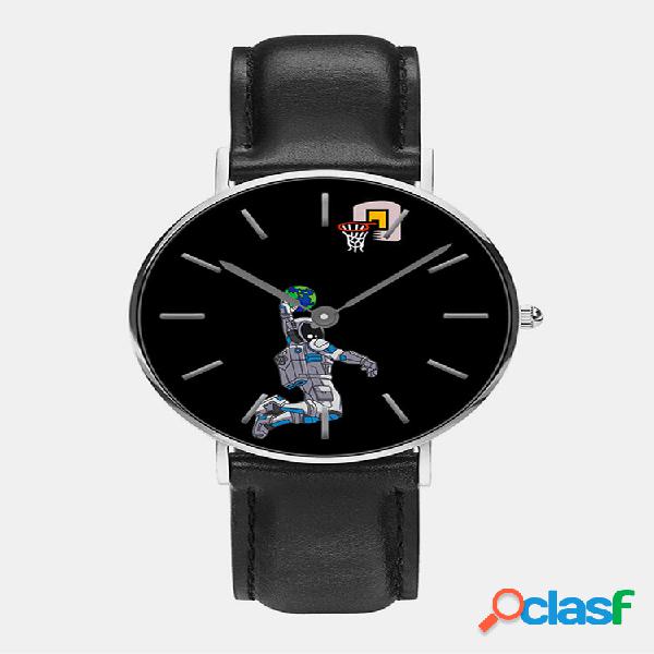 Uomo Cartoon Astronaut&Earth Print Quartz Watch
