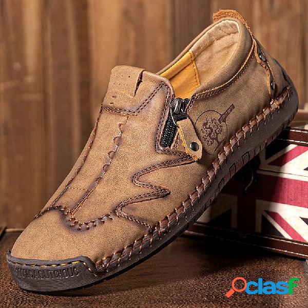 Uomo Microfibra Pelle Zip laterale Soft Suola Scarpe cucite