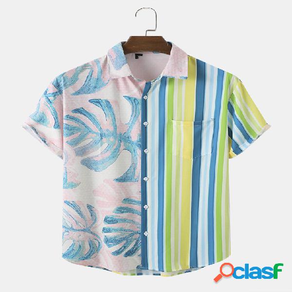 Uomo Tropical Leaf & Striped Print Two Tone Lifeful Single