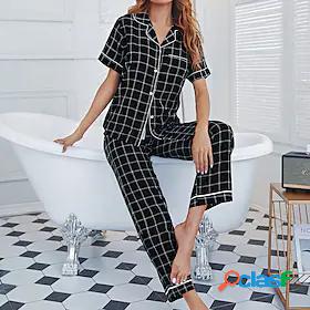 Womens 1 set Pajamas Sets Simple Soft Sweet Grid / Plaid