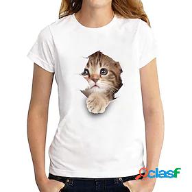 Womens 3D Cat T shirt Cat Graphic 3D Print Round Neck Basic