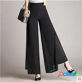 Womens Basic Layered See Through Classic Culottes Wide Leg