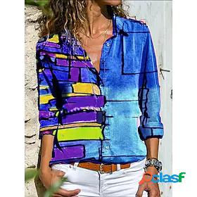 Womens Blouse Shirt Color Gradient Color Block Long Sleeve