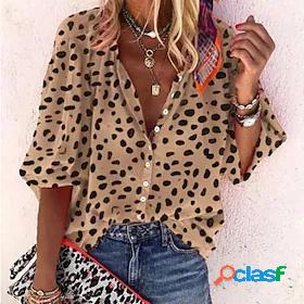 Womens Blouse Shirt Leopard Leopard Cheetah Print V Neck