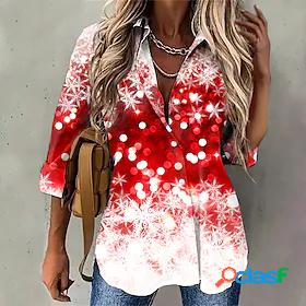 Womens Blouse Shirt Polka Dot Sparkly Snowflake Shirt Collar