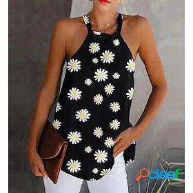 Womens Blouse Tank Top Geometric Halter Neck Boho Tops Blue