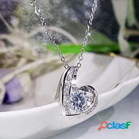 Womens Clear Pendant Necklace AAA Cubic Zirconia Heart Love