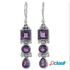 Womens Earrings Amethyst Floral Theme Round Cut Platinum