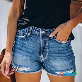 Womens Fashion Side Pockets Cut Out Shorts Distressed Jeans