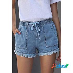 Womens Fashion Tassel Fringe Side Pockets Jeans Shorts Short