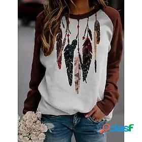 Womens Feather Brown Sweatshirt Patchwork Print Other Prints