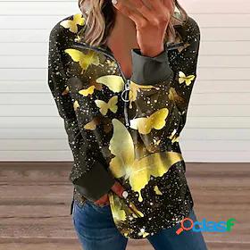 Womens Floral Butterfly Sparkly Sweatshirt Pullover Half Zip