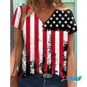 Womens Geometric Painting T shirt Striped American Flag