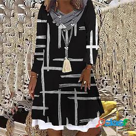 Womens Knee Length Dress A Line Dress Black Long Sleeve