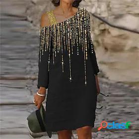 Womens Knee Length Dress A Line Dress Black Long Sleeve