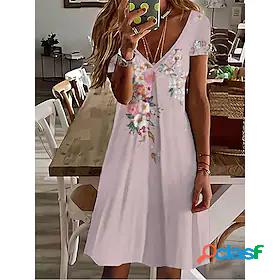 Womens Knee Length Dress A Line Dress Pink Short Sleeve