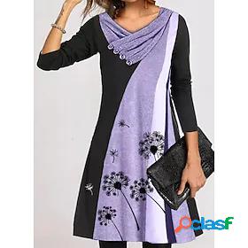Womens Knee Length Dress A Line Dress Purple Gray Light gray
