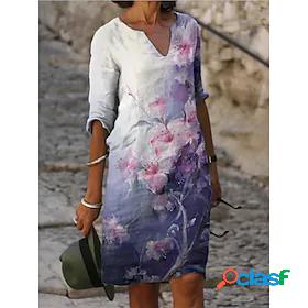 Women's Knee Length Dress Shift Dress Purple Half Sleeve