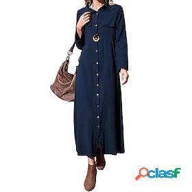 Womens Maxi long Dress Denim Shirt Dress Dark Blue Long