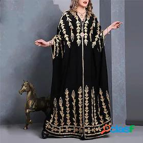 Womens Maxi long Dress Swing Dress Black 3/4 Length Sleeve