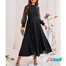 Womens Maxi long Dress Swing Dress Black Long Sleeve Layered