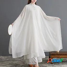 Womens Maxi long Dress Swing Dress White Long Sleeve Layered