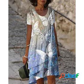Womens Midi Dress A Line Dress Blue Purple Short Sleeve