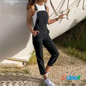Womens Overall Solid Color Active Square Neck Casual Daily