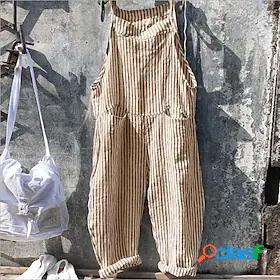 Womens Overall Striped Pocket Casual School Casual Loose