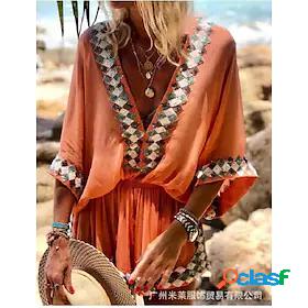 Womens Short Mini Dress A Line Dress 3/4 Length Sleeve Solid