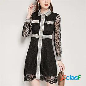Womens Short Mini Dress A Line Dress Black Long Sleeve