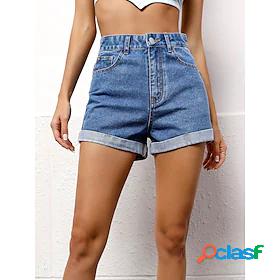 Womens Simple Basic Jeans Shorts Short Pants Inelastic Work