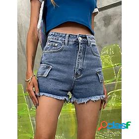 Womens Simple Basic Pocket Jeans Short Pants Inelastic Work