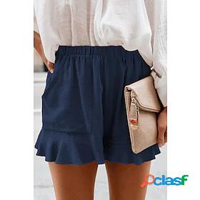 Womens Simple Casual Wide Leg Ruffle Pocket Culottes Wide