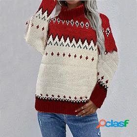 Womens Sweater Ugly Sweater Pullover Geometric Knitted