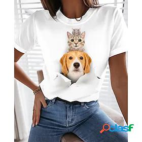 Womens T shirt 3D Cat Cat Dog 3D Round Neck Print Basic Tops