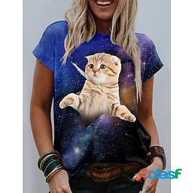 Womens T shirt 3D Cat Cat Graphic 3D Round Neck Print Basic