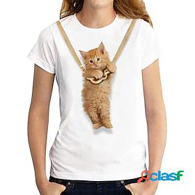 Womens T shirt 3D Cat Painting Cat 3D Animal Round Neck