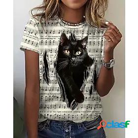 Womens T shirt 3D Cat Painting Cat 3D Animal Round Neck