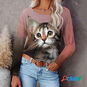 Womens T shirt 3D Cat Painting Cat 3D Round Neck Print Basic