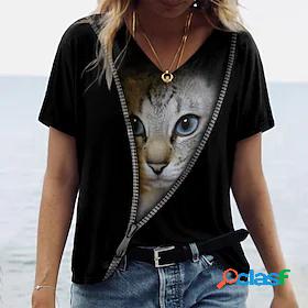 Womens T shirt 3D Cat Painting Cat 3D V Neck Print Basic