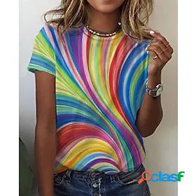 Womens T shirt Abstract Geometric Painting Color Block Round