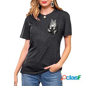 Womens T shirt Cat 3D Printed Cat Graphic Animal Round Neck